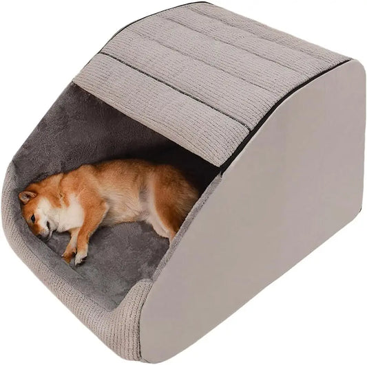 Dog Bed House With Memory Sponge Plush Cozy Cave Crate