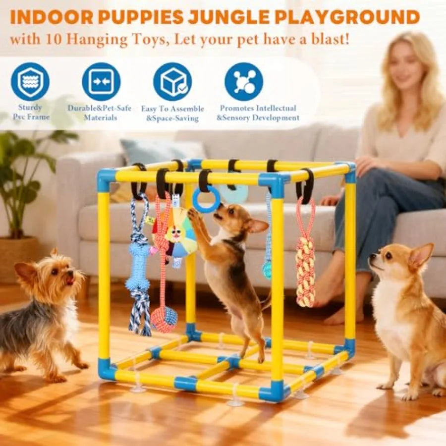 YAO HUI HUANG Puppy Play Gym With 10 Hanging Toys Indoor PVC Frame Jungle Gym