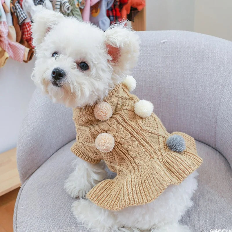 PETCIRCLECN Thick Cozy Wool Knit Dog Sweater Dress