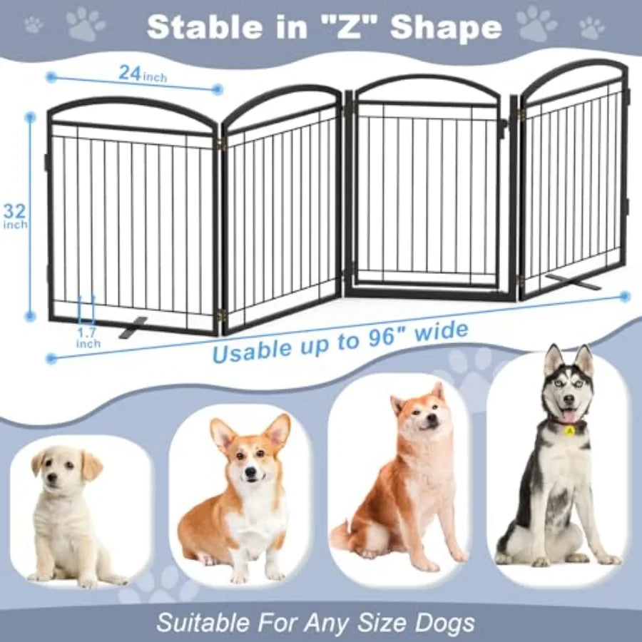 MDNGDog Full Metal Free Standing Dog Gate With Door
