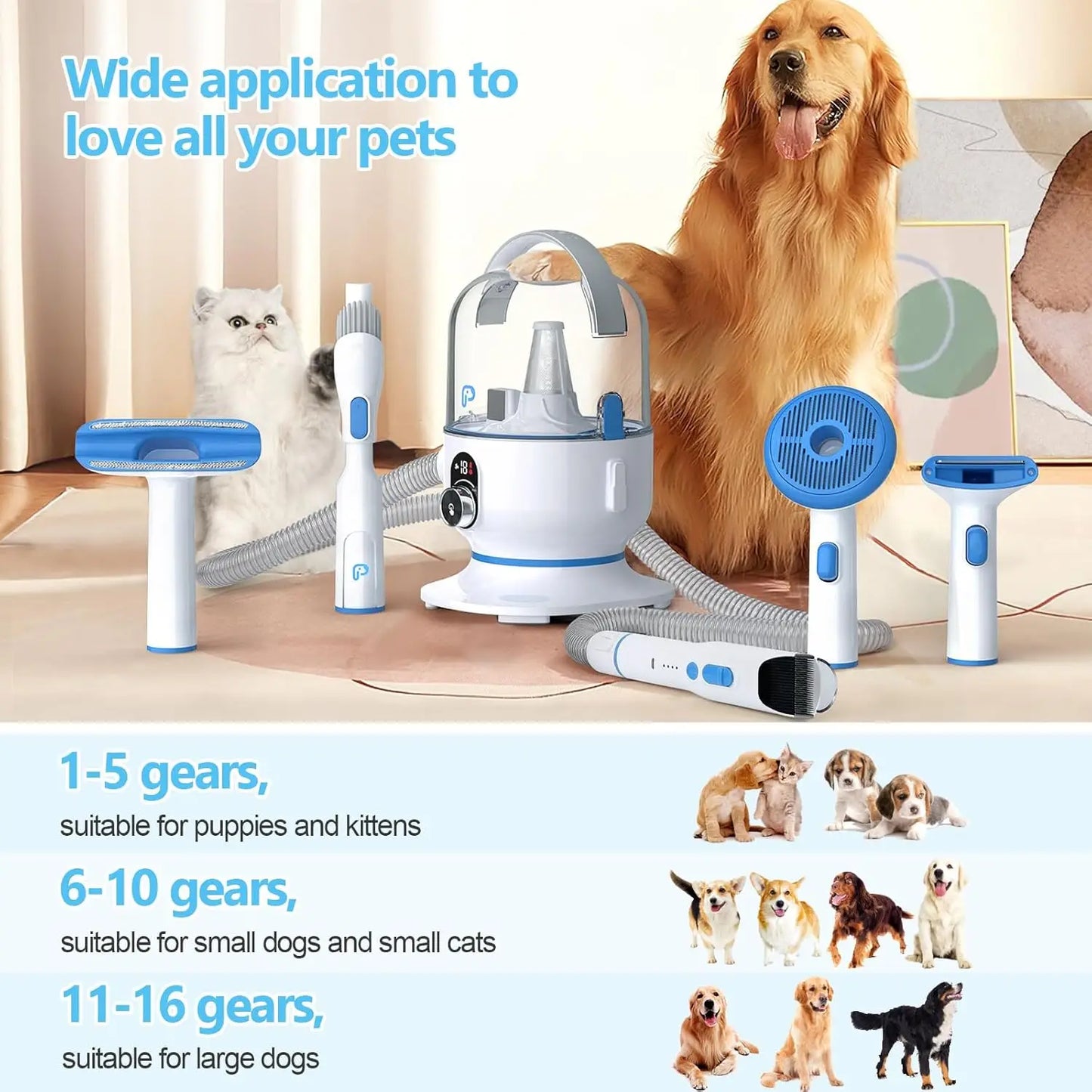 Hign-concerned Pet Grooming Vacuum Kit 5-In-1 For Dogs Cats