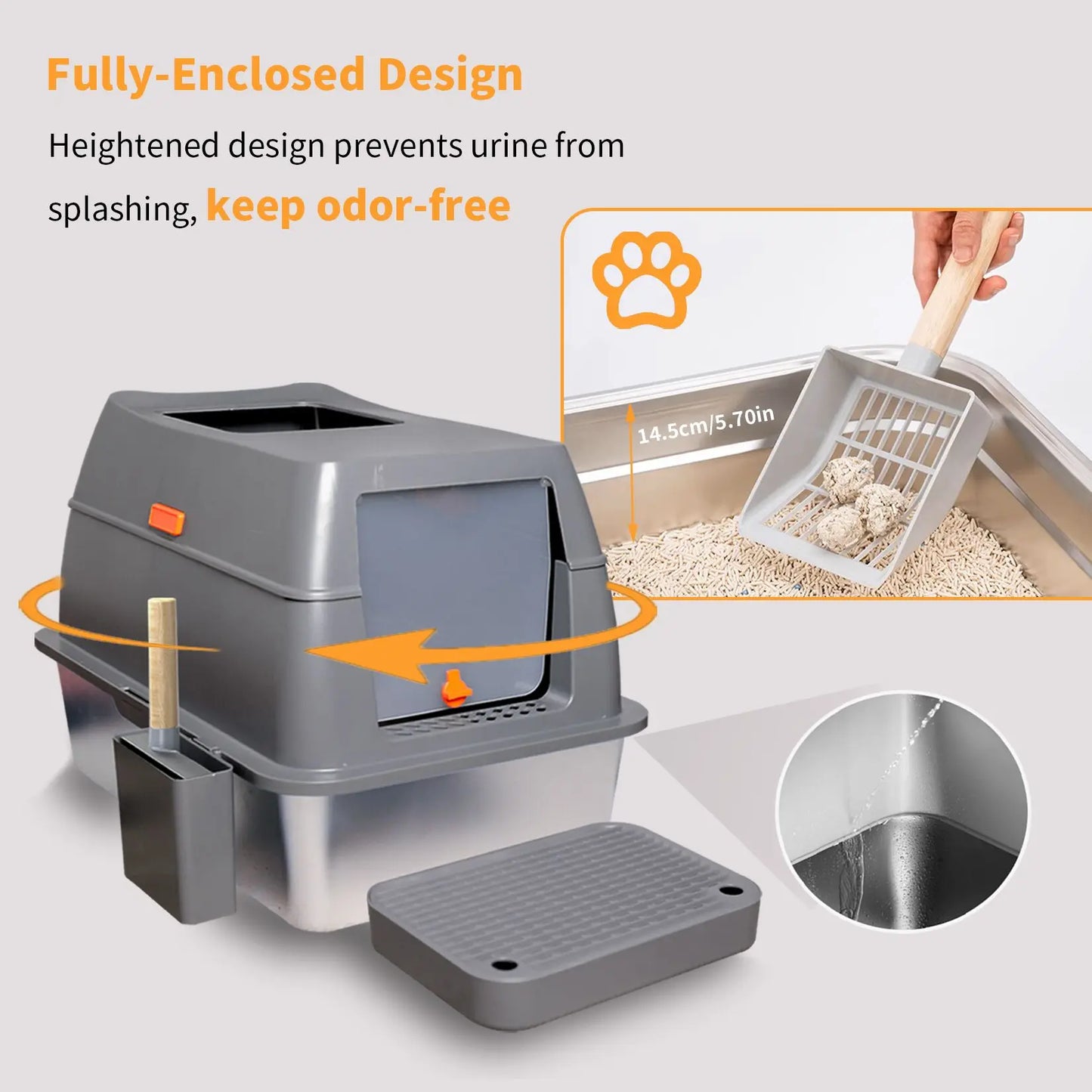 Cat Litter Box With Lid Enclosed Top Entry Anti Splashing