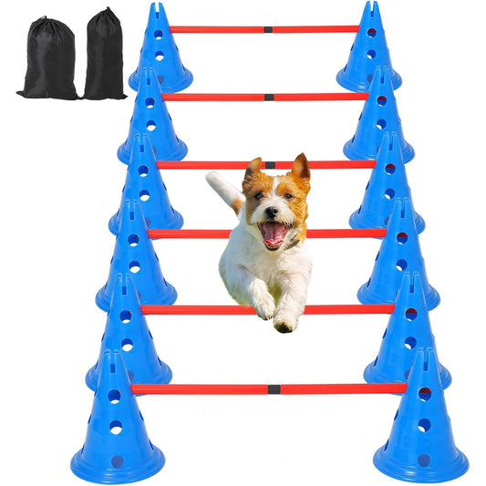 DishyKooker Dog Agility Hurdle Set 12 Cones and 6 Rods