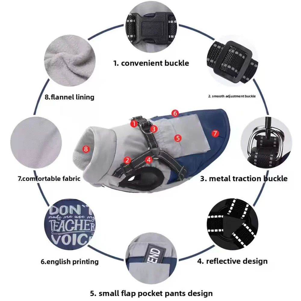 High Concerned Dog Winter Coat With Pocket Reflective Harness Jacket