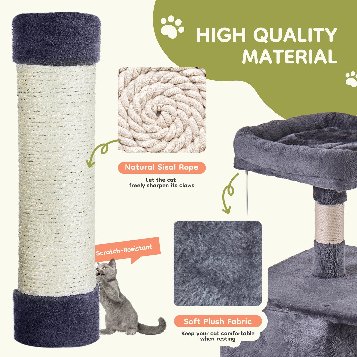 JHK Multi Level Cat Tree Tower Condo And Sisal Posts