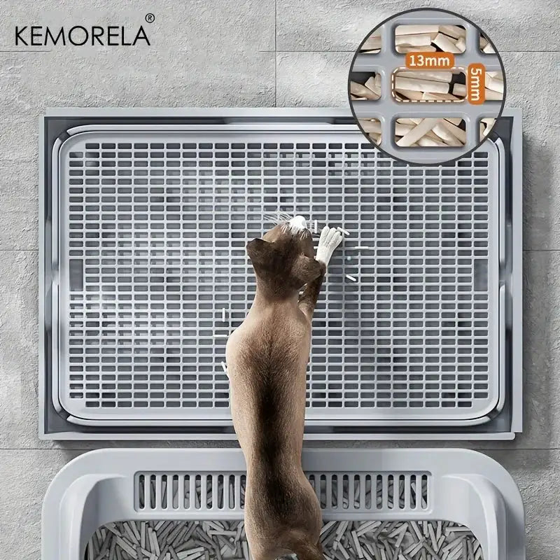 KEMORELA EXtra Large Stainless Steel Cat Litter Box with Lid - Enclosed LitterPan High-Sided Resistant Leak-Proof Cat Litter Mat by Furtastic Pet Essentials