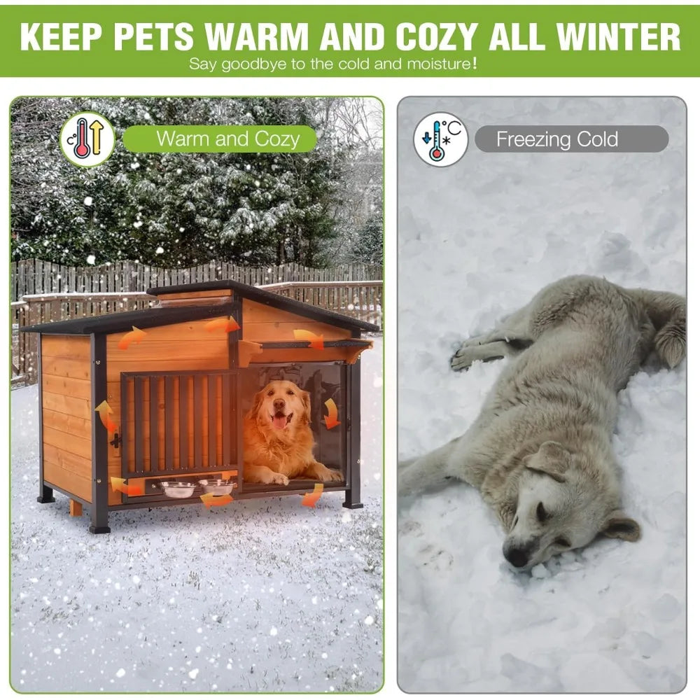 Outdoor Insulated Dog Kennel With Rotatable Metal Frame