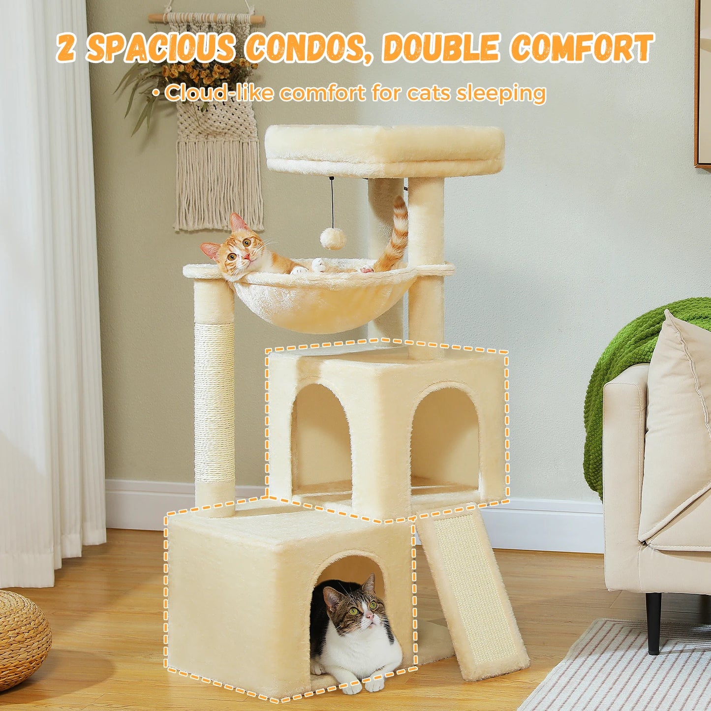 PEQULTICN Cat Tree For Indoor Cats Multi Level Tower With Sisal Scratching Post