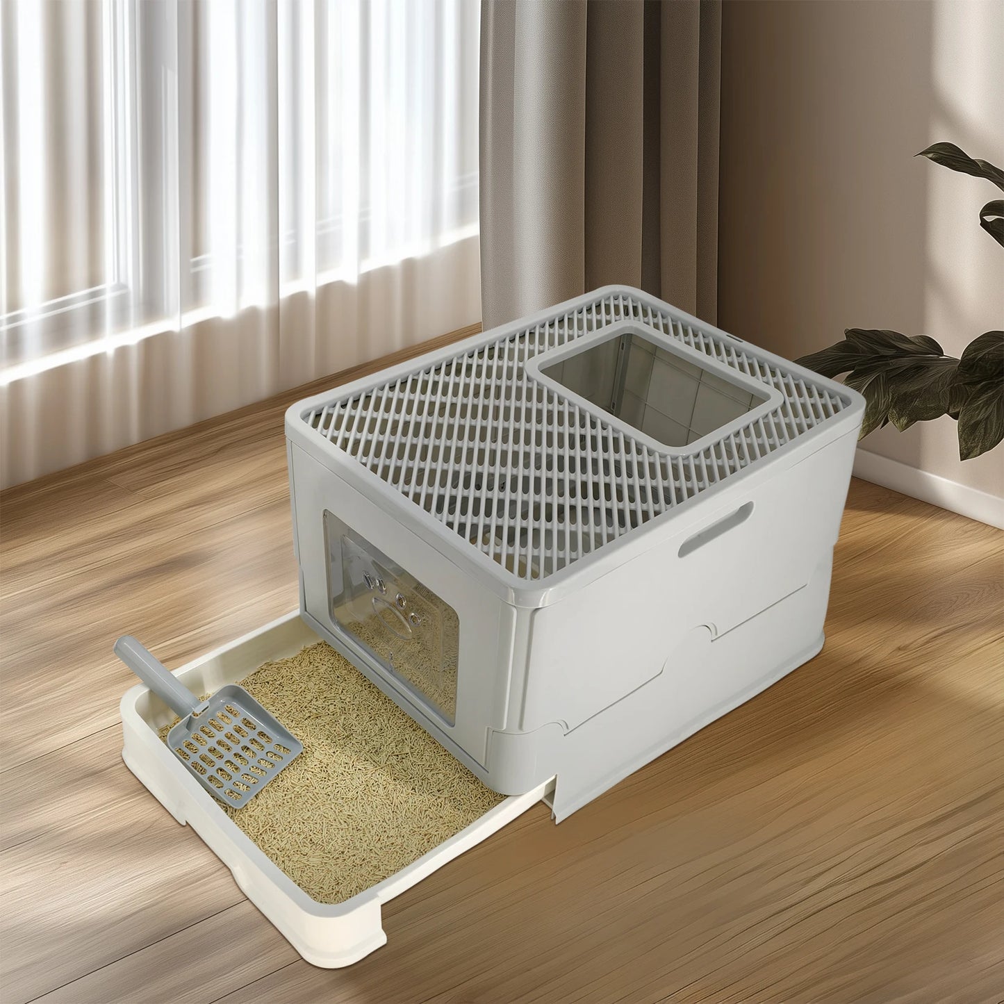 Cat Litter Box With Lid Enclosed Top Entry Anti Splashing