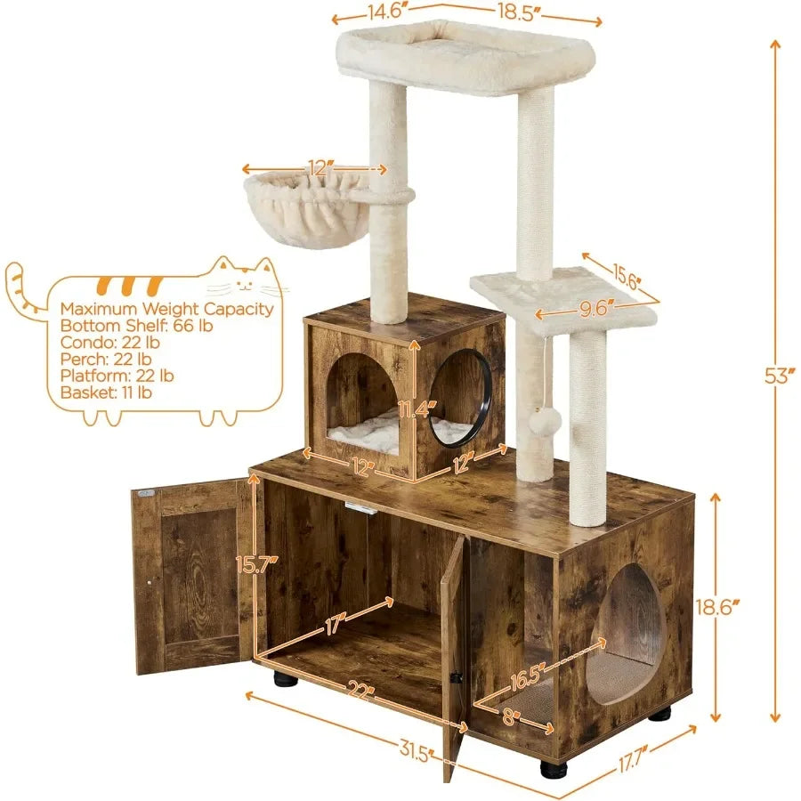 Feature Allinone Indoor Litter Box Enclosure With Integrated Cat Tree