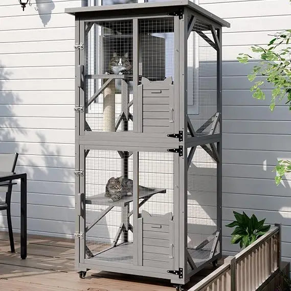 Closure Outdoor Catio Cat Enclosure With Waterproof Roof And Beech Wood