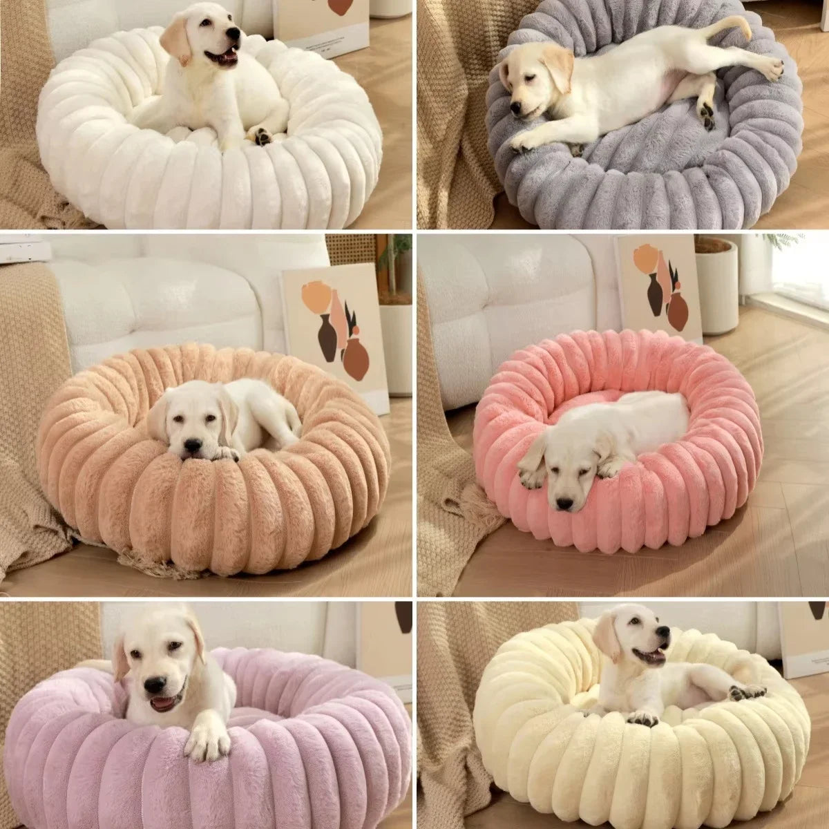 NONECN Round Plush Dog Bed For Winter Warmth