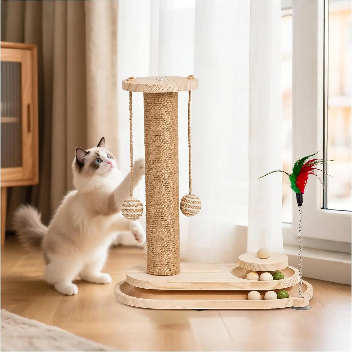 KYJGCN Sisal Cat Scratching Post TwoTier Ball Track Toy