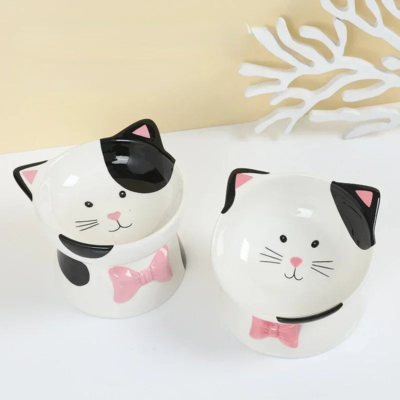 Hign-concerned Cartoon Ceramic High Foot Cat Bowl Cat Head Design