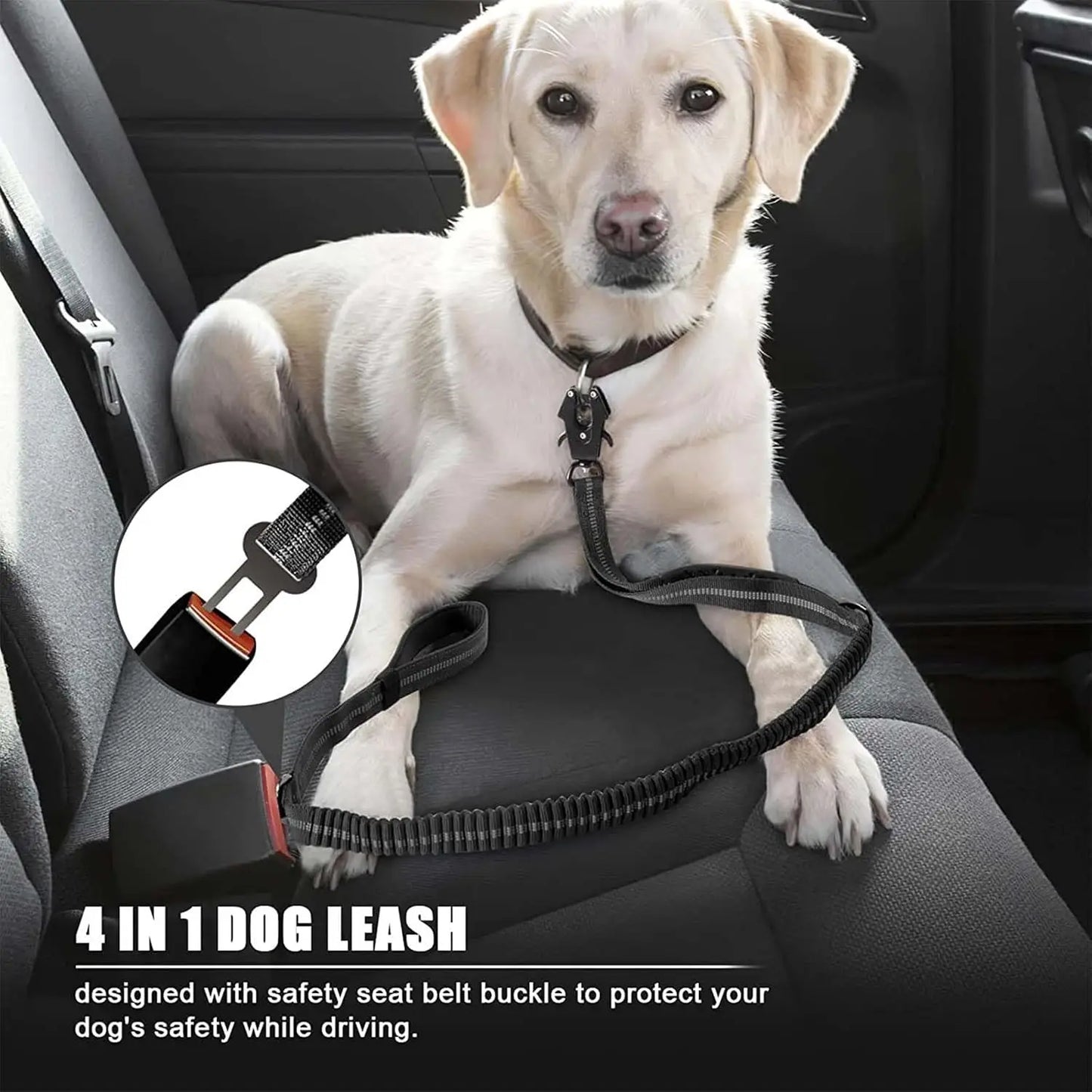 Reflective Shock Absorbing Car Seatbelt Leash For Large Dogs