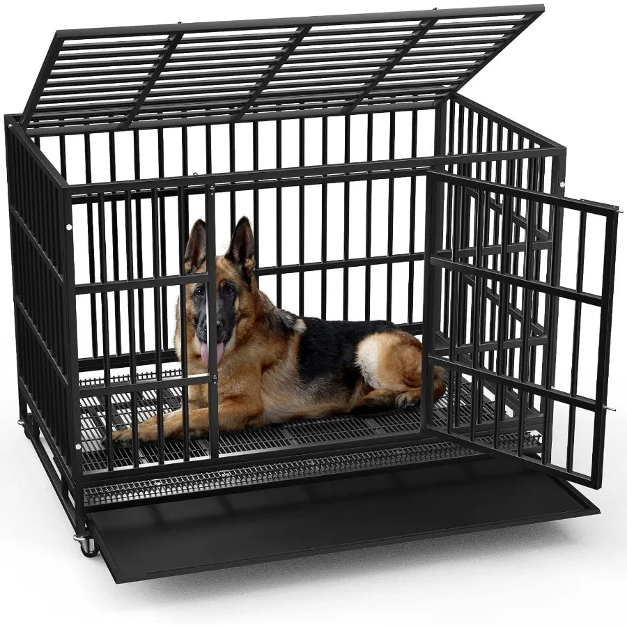 Indestructible Heavy Duty Dog Crate With Lockable Wheels
