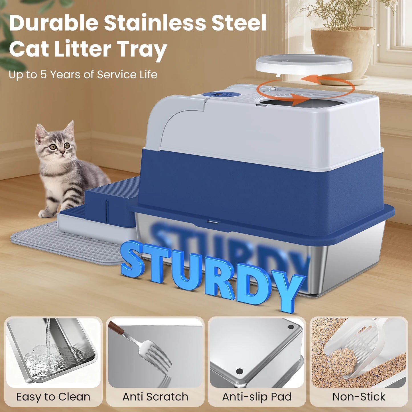 Cityflee Stainless Steel Cat Litter Box Odor Control With Scoop
