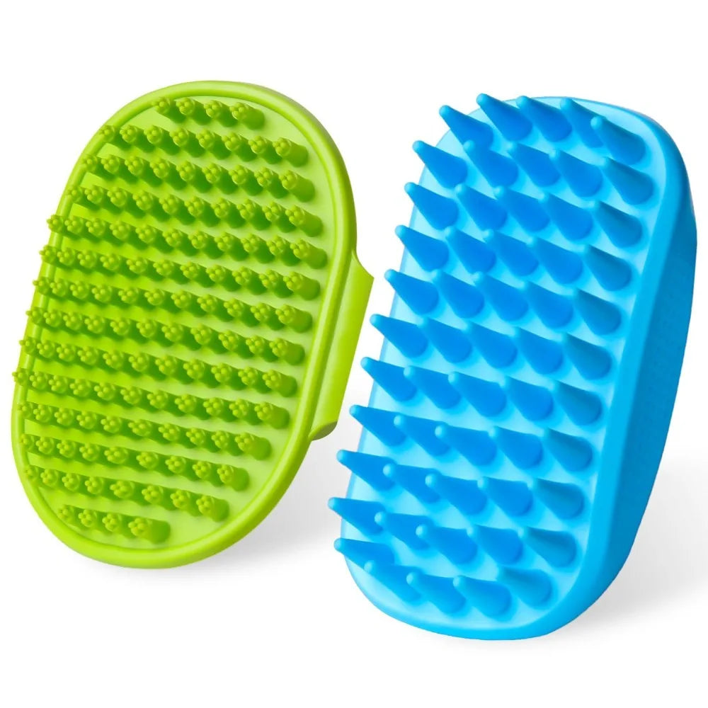 Dog Bath Brush Set Adjustable Handle Deshedding Massaging Shampooing