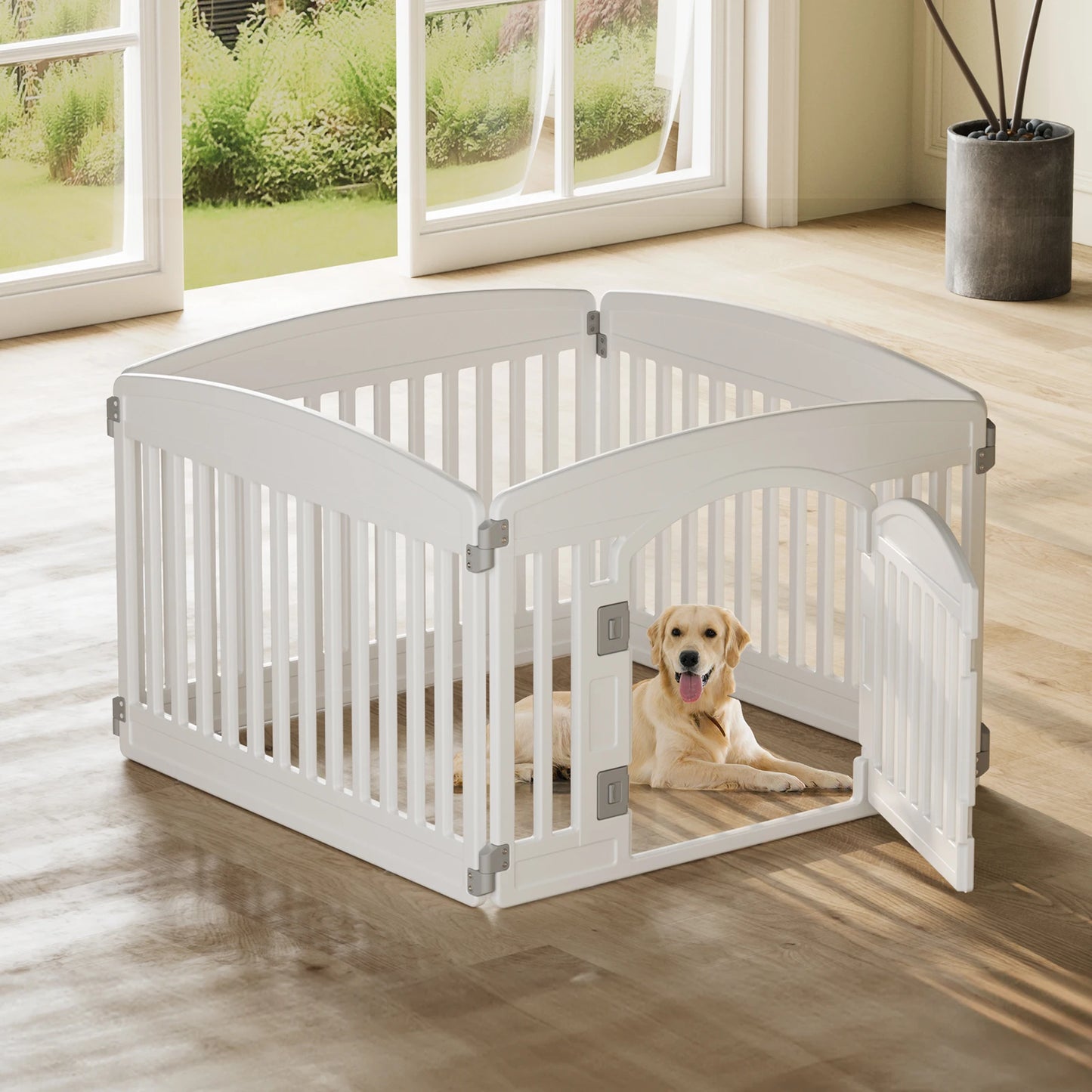 JHK Plastic Dog Playpen 6 Panel Expandable Fence for Pets