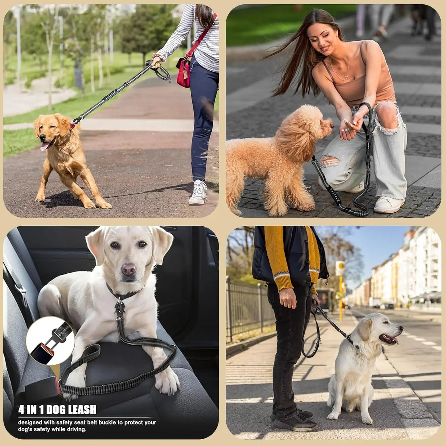 Reflective Shock Absorbing Car Seatbelt Leash For Large Dogs