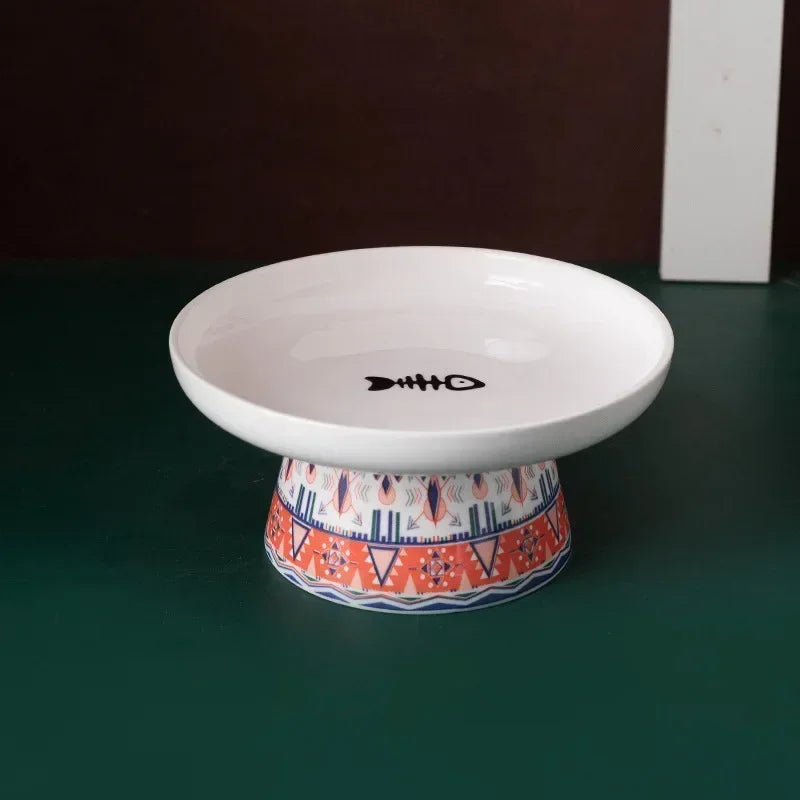 Ceramic Cat Water Bowl Bohemian Raised Feeding Station