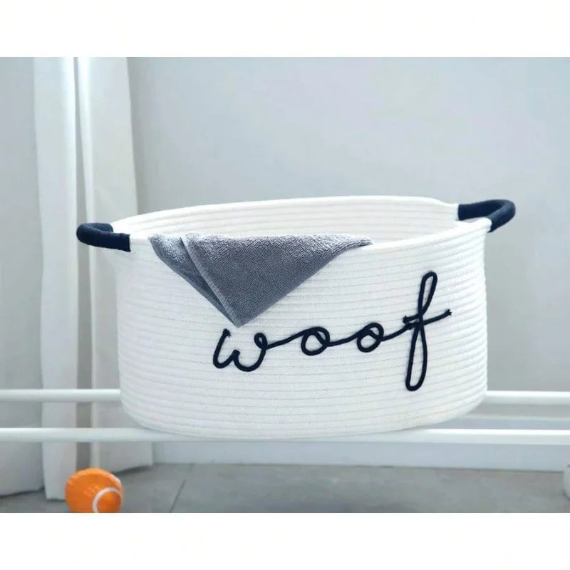 Dog Toy Storage Basket Handwoven Organizer Bin With Handles