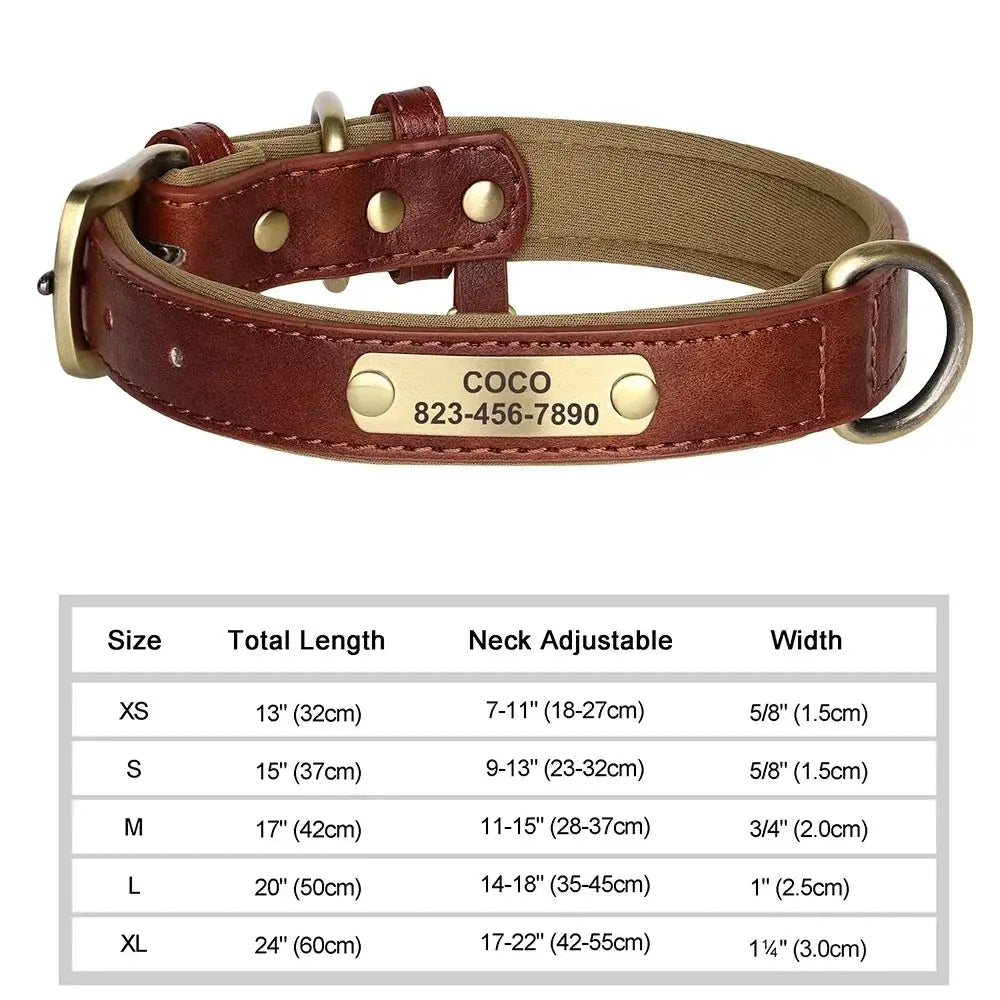 Personalized Customized Leather ID Nameplate Dog Collar Soft Padded Dogs Collars Free Engraving Name for Small Medium Large Dogs by Furtastic Pet Essentials