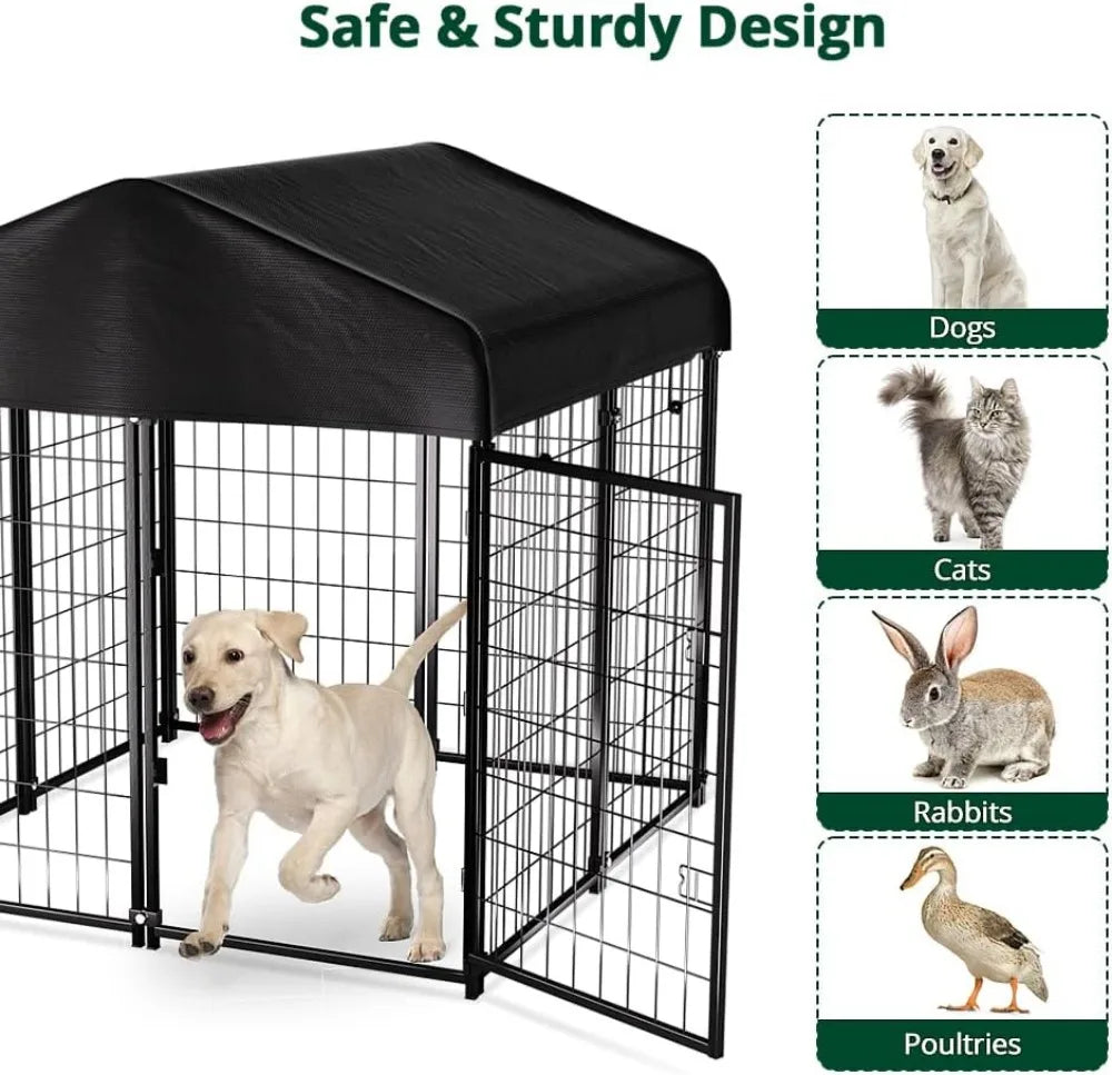 Outdoor Dog Kennel With Rust Resistant Frame And Waterproof Roof