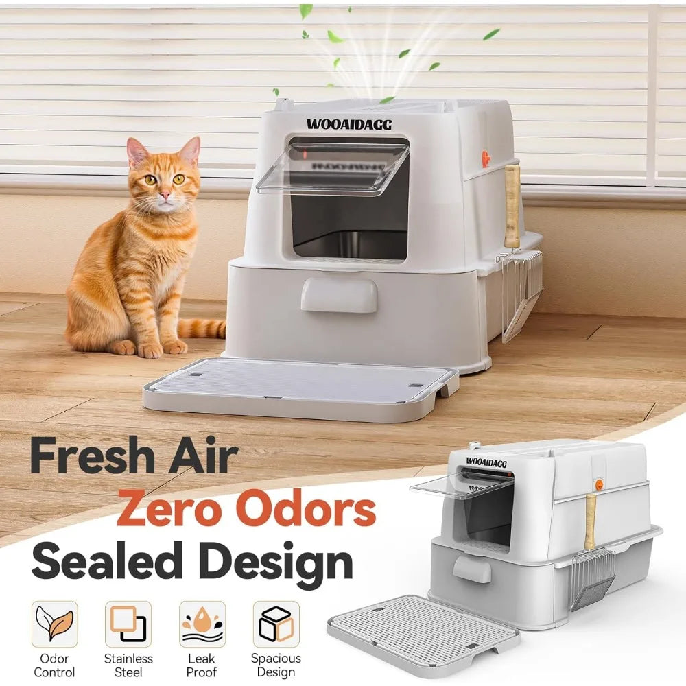 Stainless Steel Cat Litter Box With Odor Control Drawer