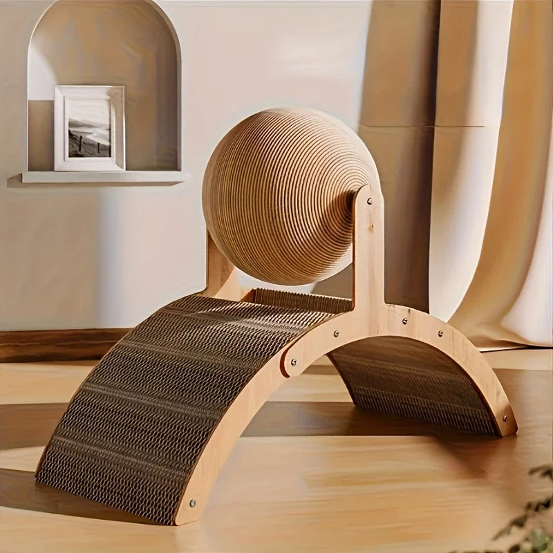 NONECN 2 In 1 PremiumSolidWood Cat Scratcher Ball Toy