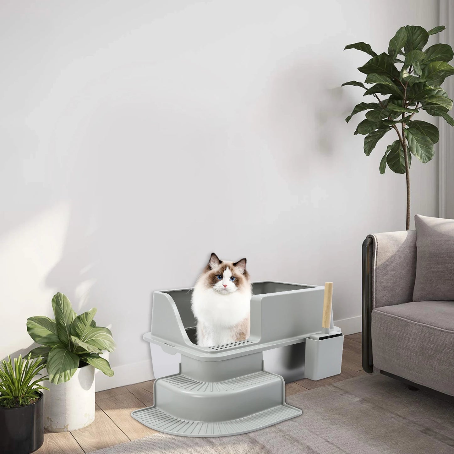 Stainless Steel Cat Litter Box With High Walls Easy Cleaning