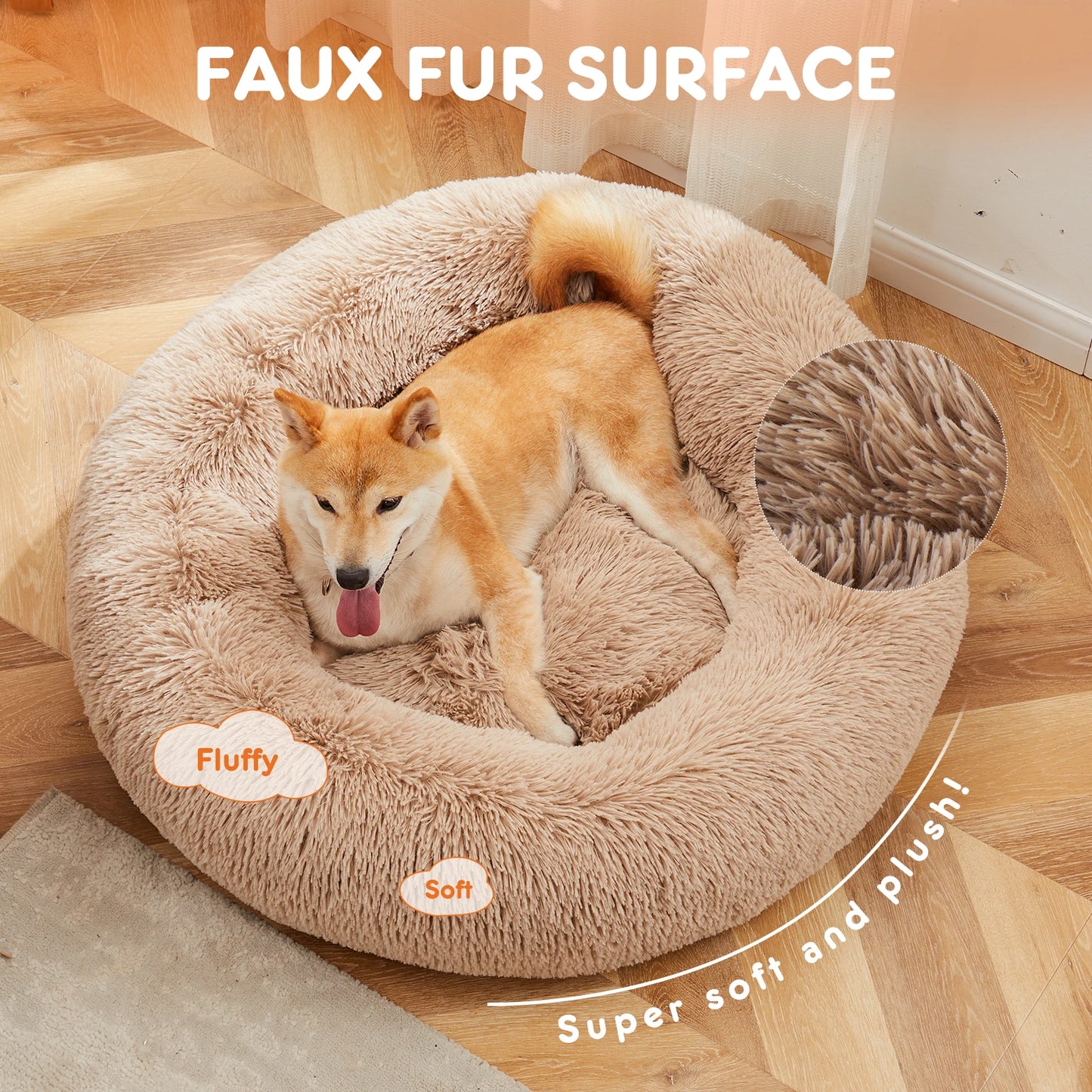 JHK Calming Dog Bed Anti Slip Plush Faux Fur