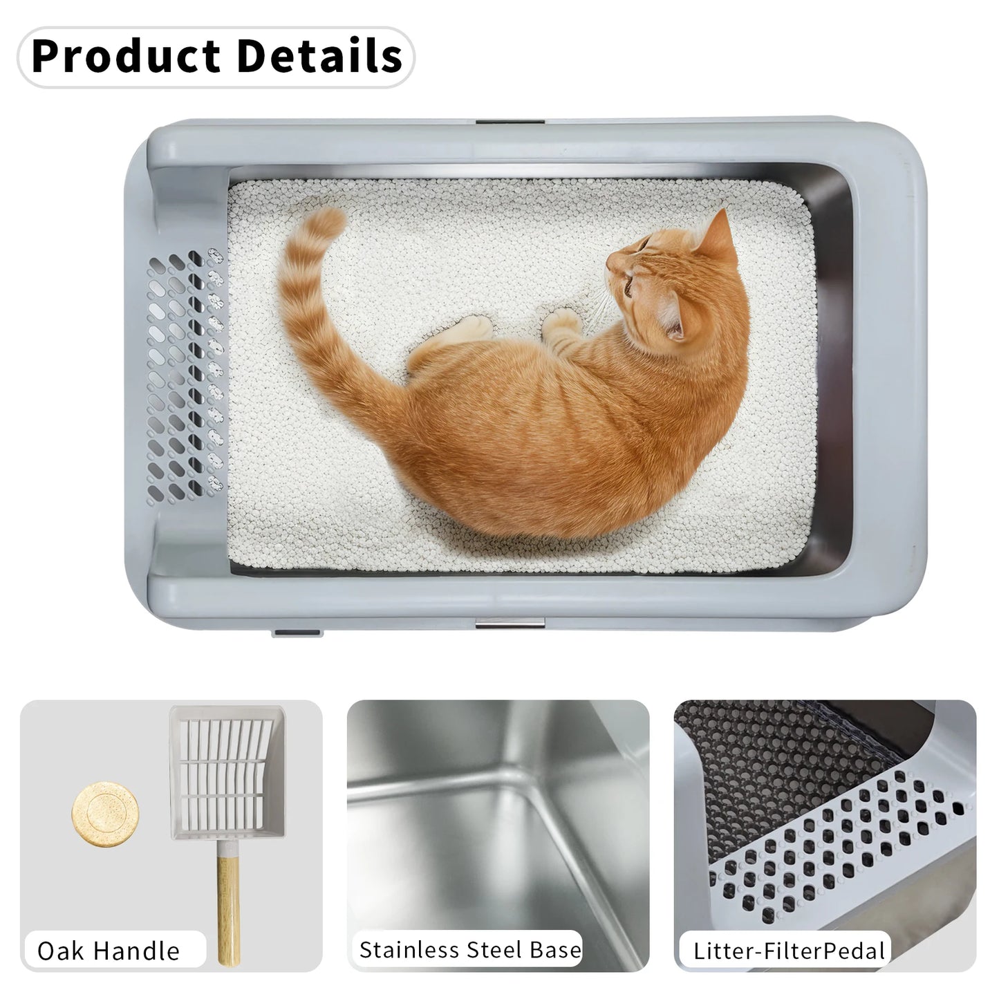 Stainless Steel Cat Litter Tray Open High Sided With Mat