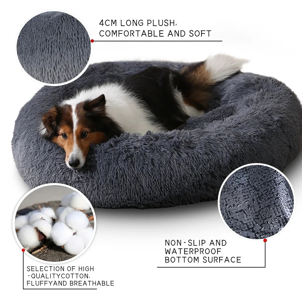 NONECN Plush Round Dog And Cat Kennel Bed Winter Warm Cushion