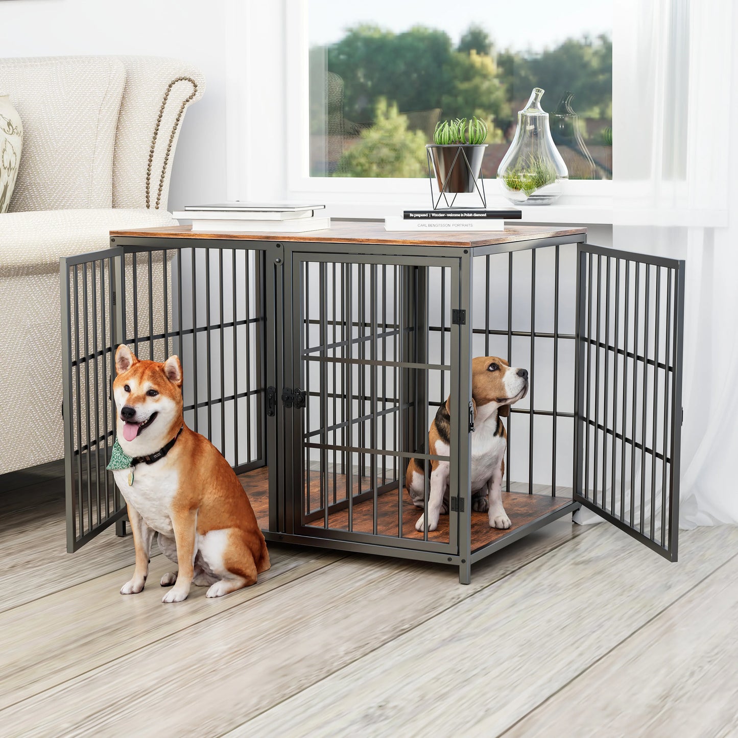 BINGOPAW Heavy Duty Dog Crate End Table With Four Doors