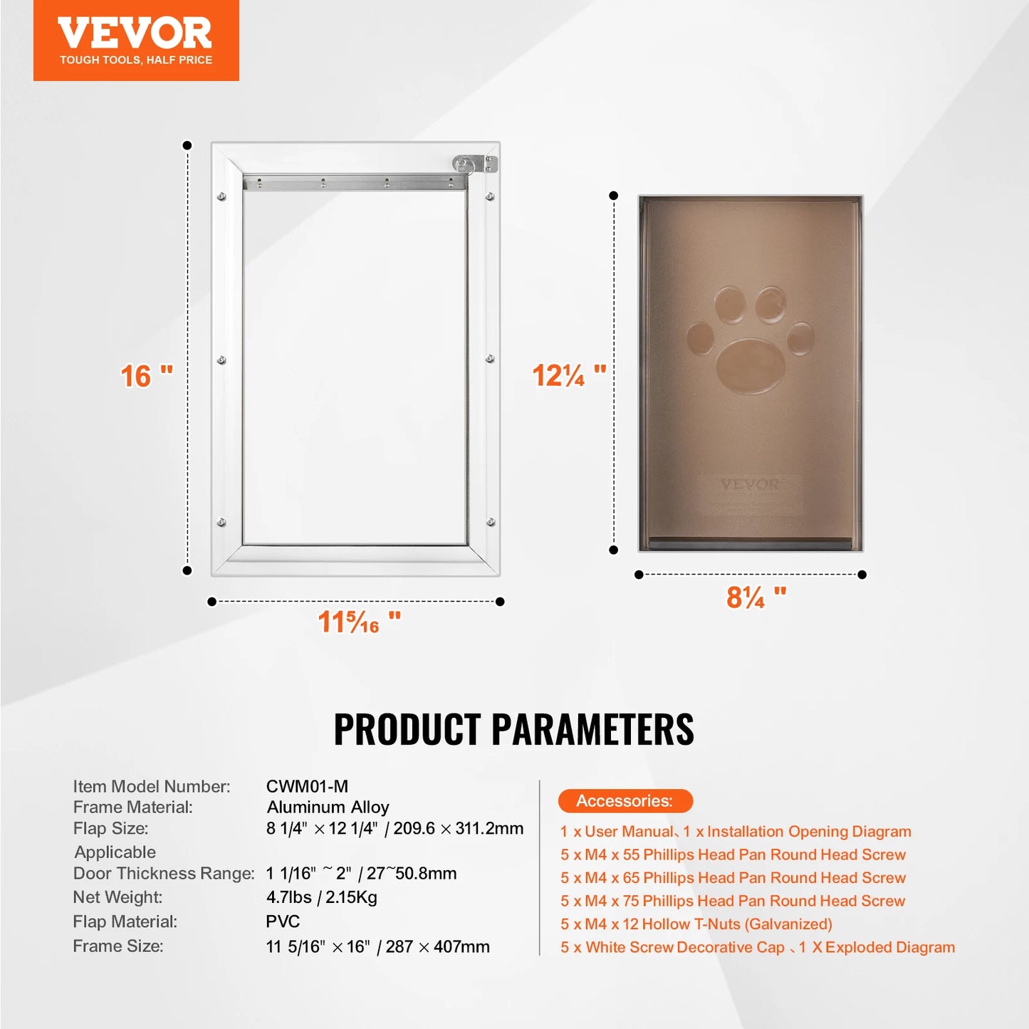 Weatherproof Pet Door Aluminum Frame With Lockable Flap Indoor Outdoor