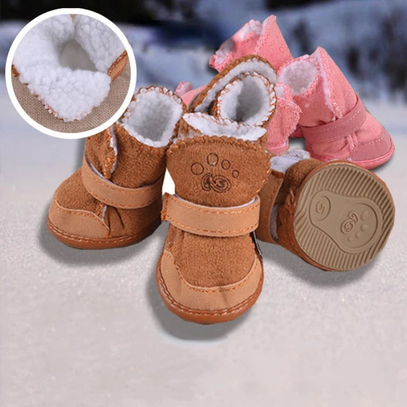 Dog Boots 4 Pack Thick Warm Shoes For Rain And Snow Puppies