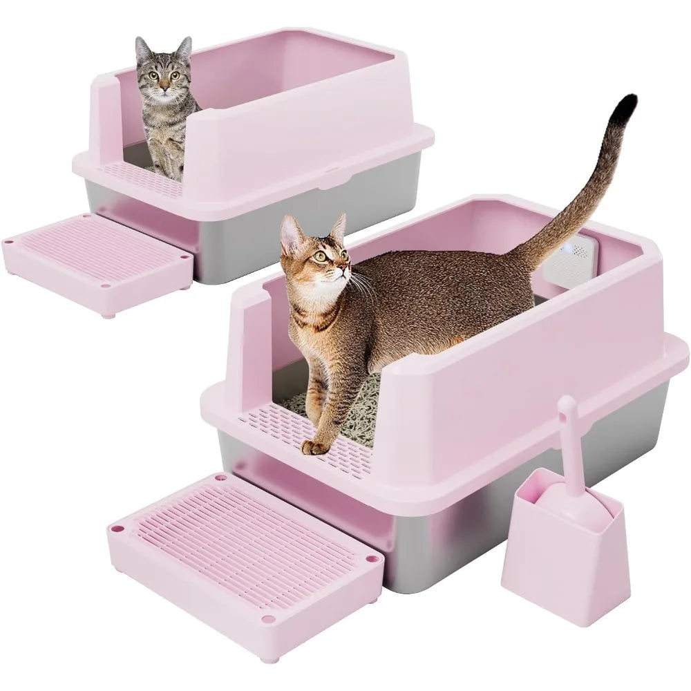 Stainless Steel Litter Box Open Top Tray Odor Control For Cats