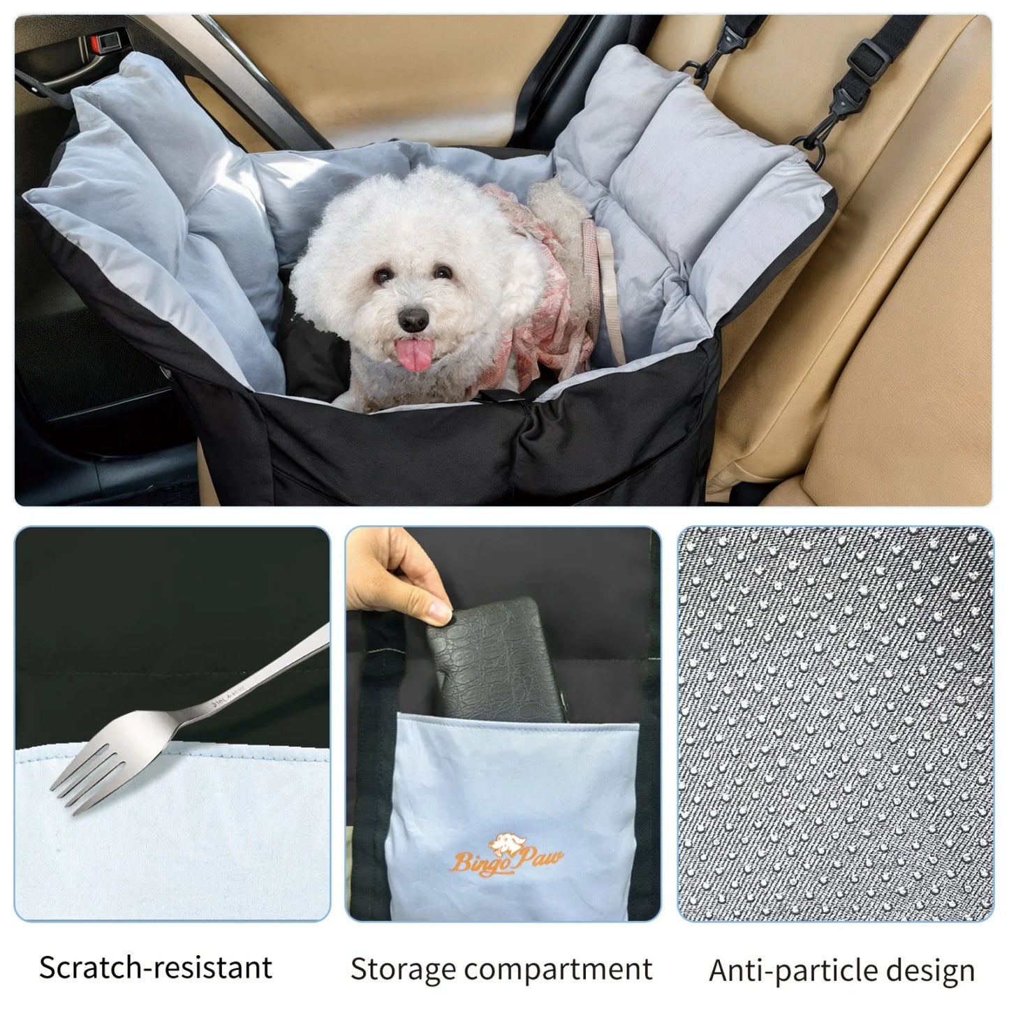Small Dog Car Seat Travel Bed With Safety Belt Pocket