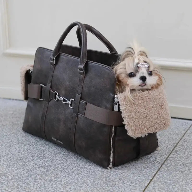 Leather Dog Carrier Bag For Travel Large Capacity Padded Hammock by Furtastic Pet Essentials