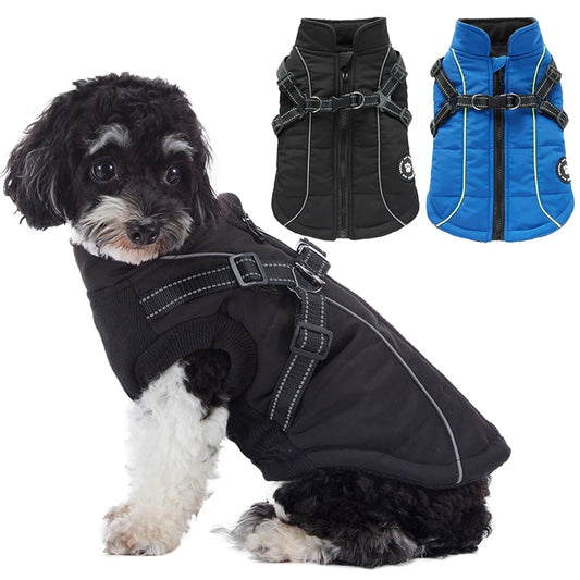 Waterproof Warm Dog Jacket With Harness Reflective Coat