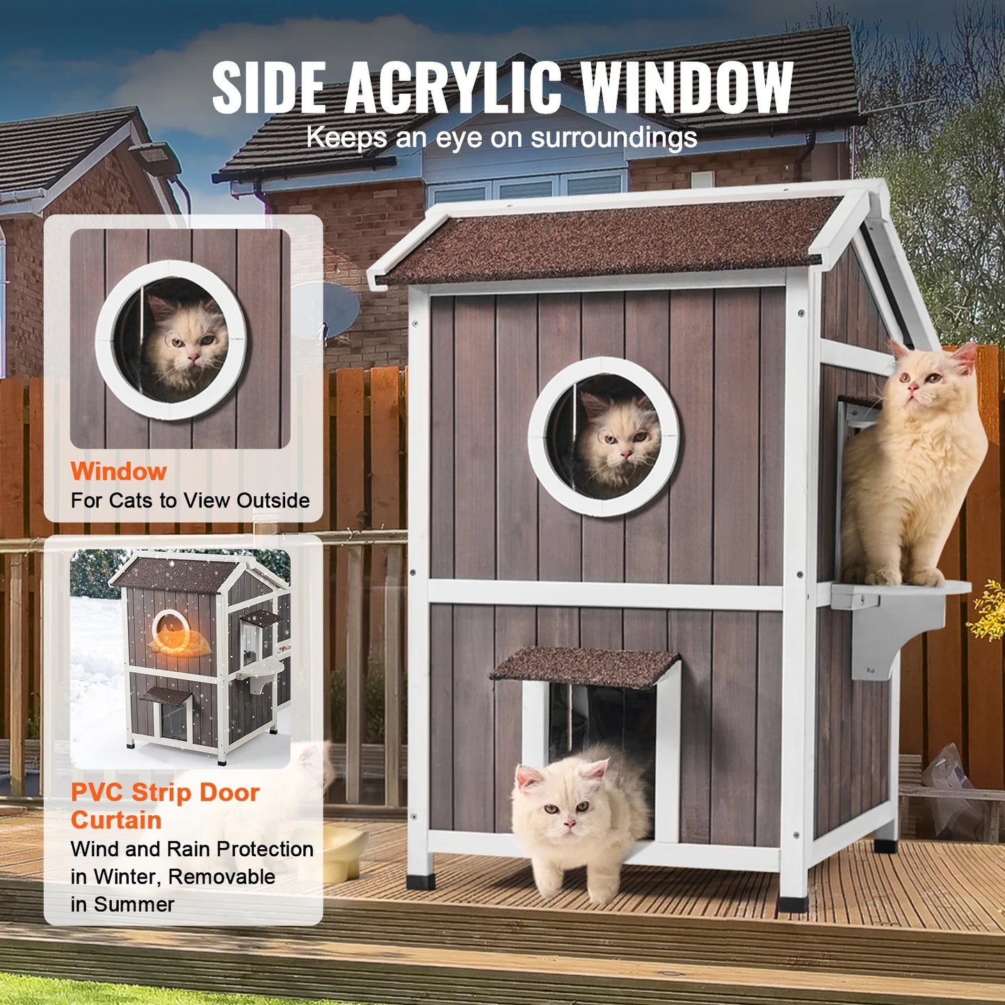 SucceBuy Weatherproof Outdoor Cat House For Multiple Cats With Doors Window