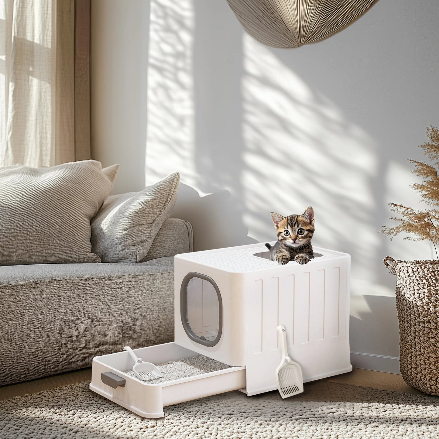 Cat Litter Box With Lid Enclosed Top Entry Anti Splashing