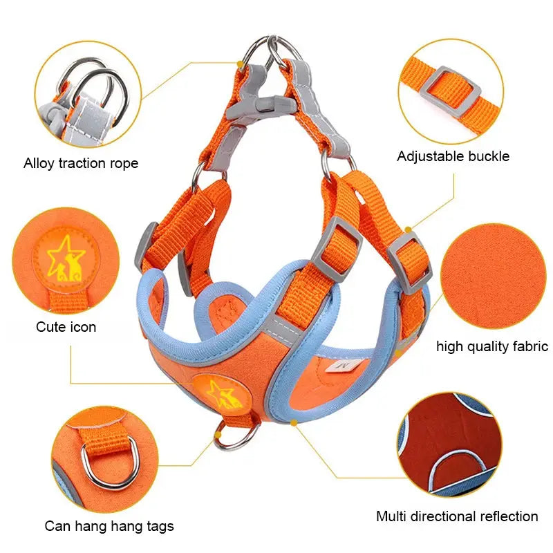 Small Medium Dogs Harness Vest Walking Traction Rope Reflective Straps, Soft Mesh Harness Breathable Pet Supplies by Furtastic Pet Essentials