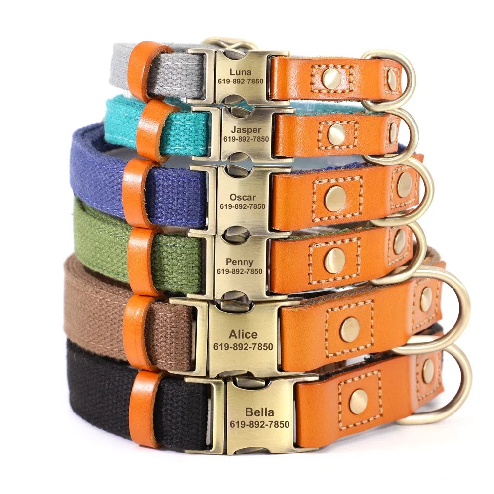 Nylon Custom Dog Collar Leash Set With Free Engraving