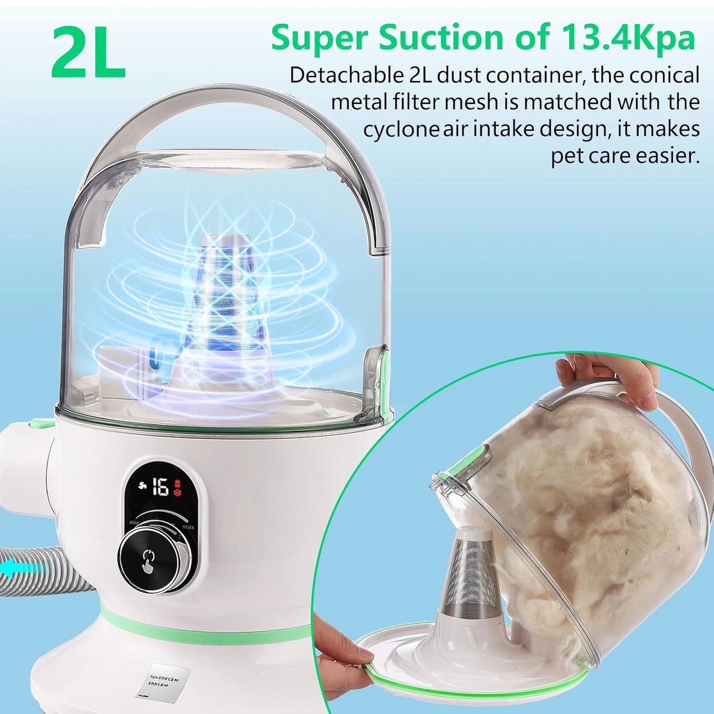 HiMISS Pet Grooming Kit 2L Vacuum Suction And 5 Tools