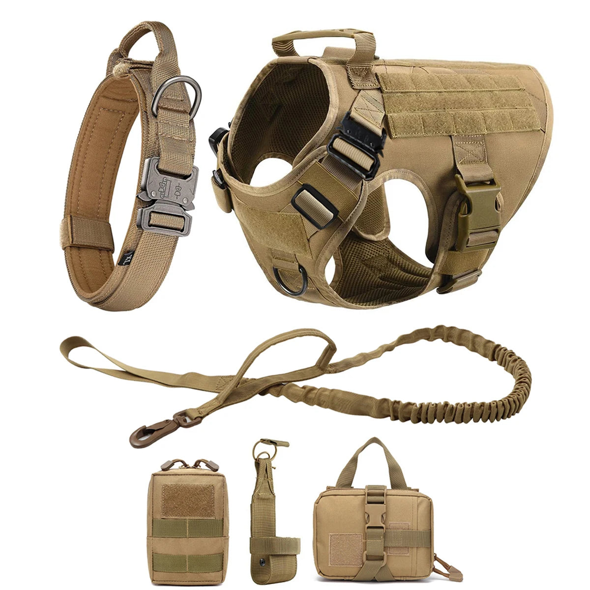 Tactical Nylon Dog Harness With Molle Pouches Adjustable