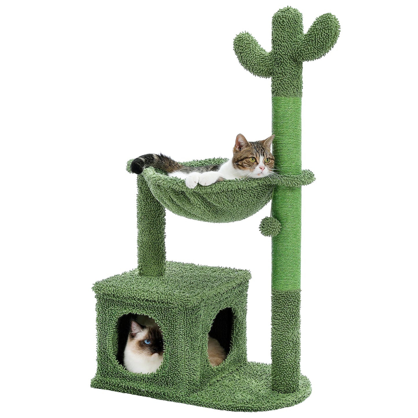 PEQULTICN Cactus Cat Tree With Condo Hammock Dangling Ball Scratching Post