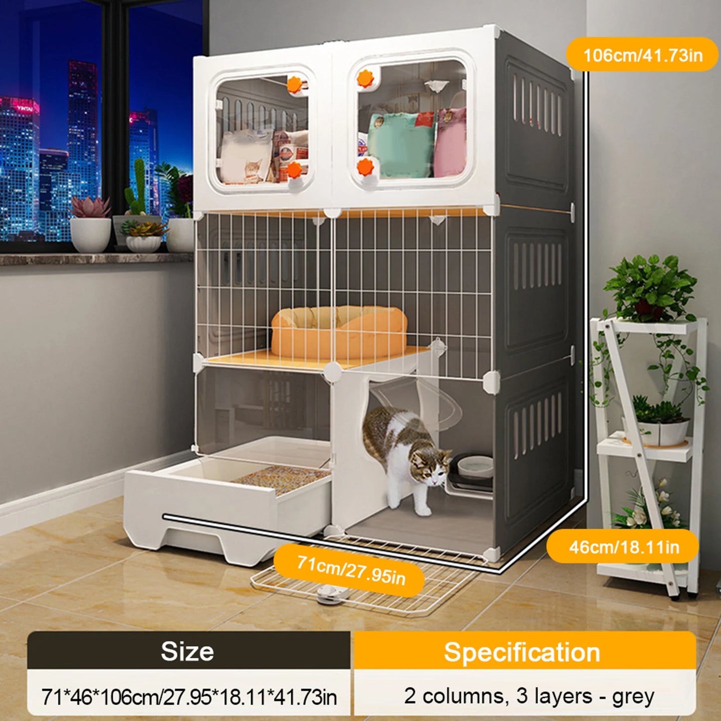 Integrated Cat House With Bed Indoor Cage Scratcher Crate Catio Villa