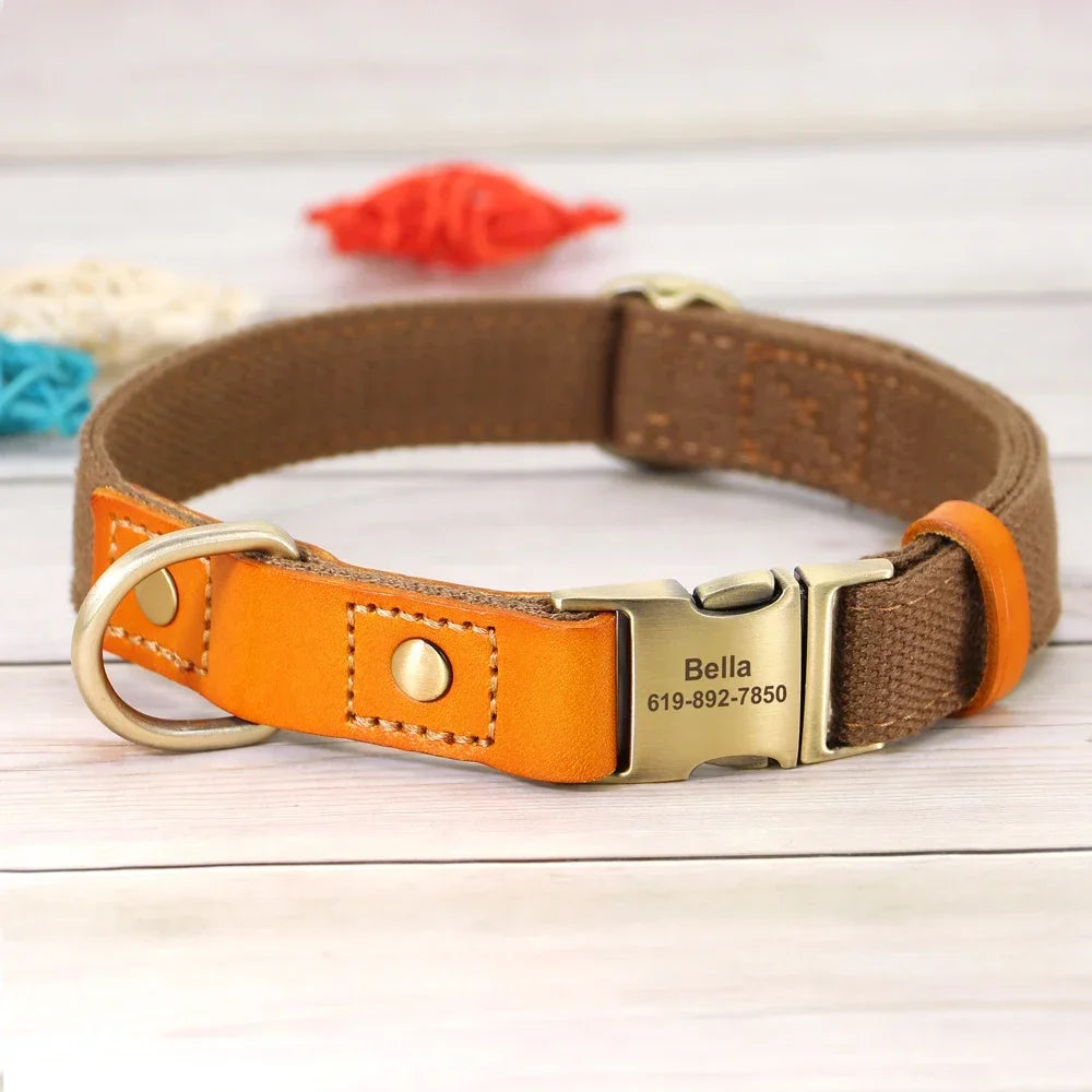 Nylon Custom Dog Collar Leash Set With Free Engraving